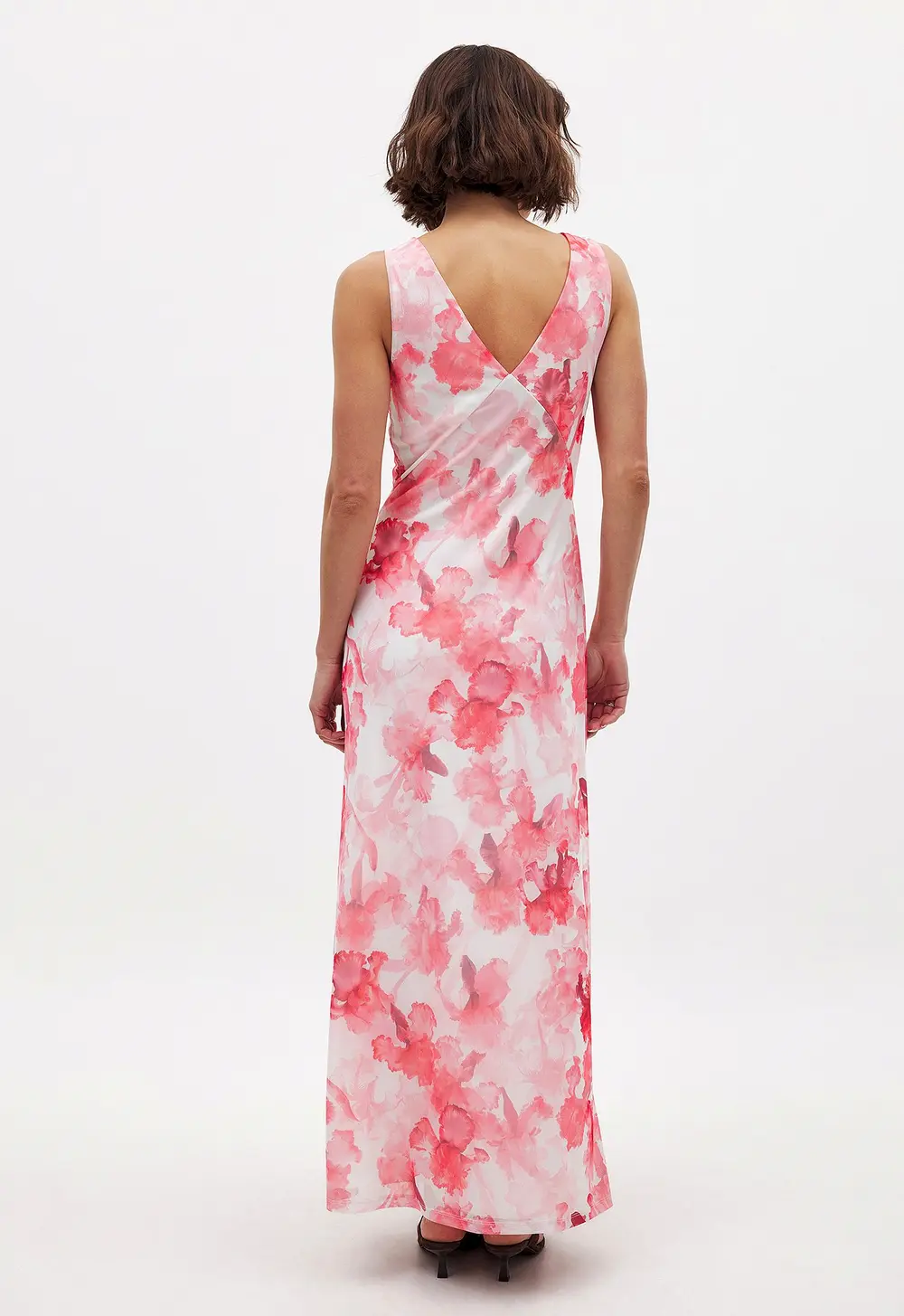 V-Neck Maxi Mesh Dress Pink