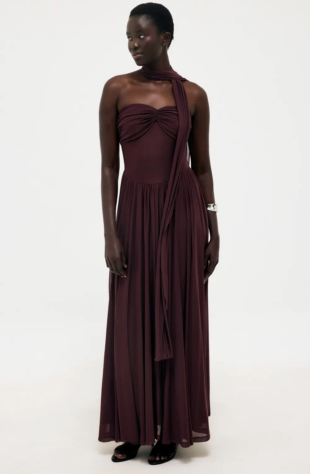 Mesh Scarf Maxi Dress Brown