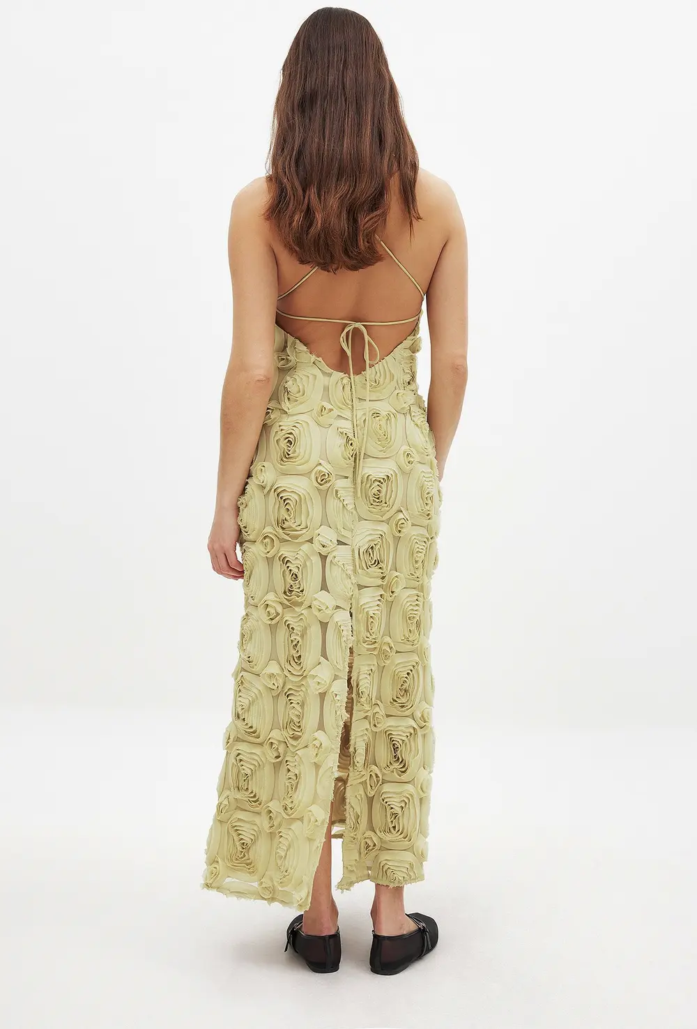 Rose Texture Slip Midi Dress Green