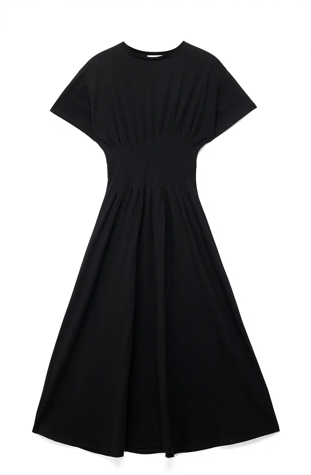 Marked Waist Short Sleeve Dress Black