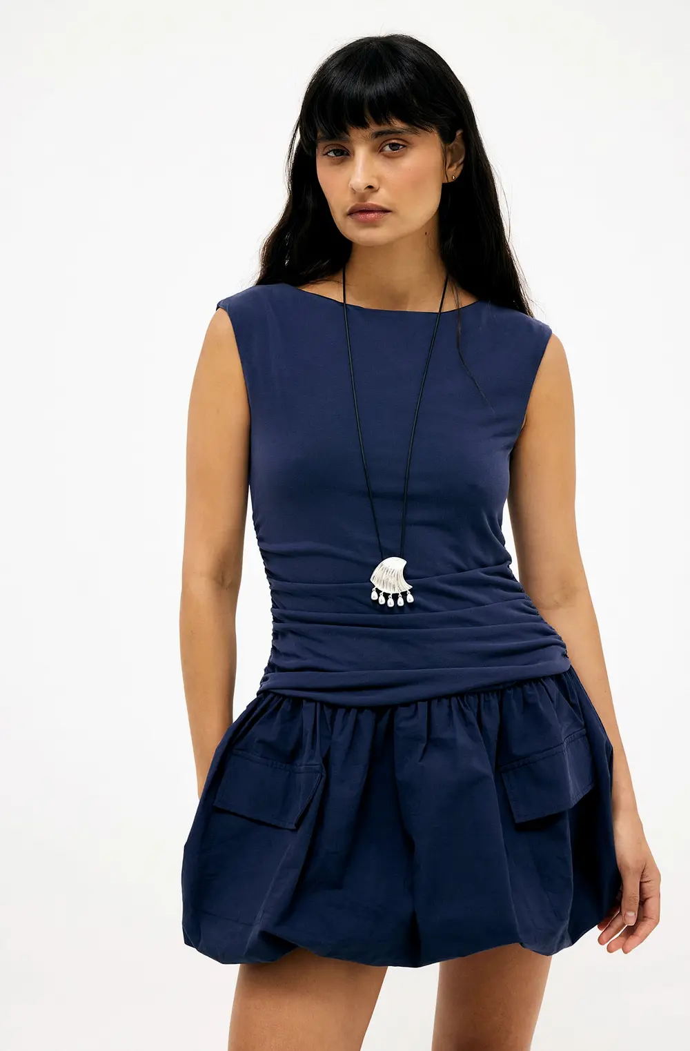Modal Cargo Mini Dress Blue