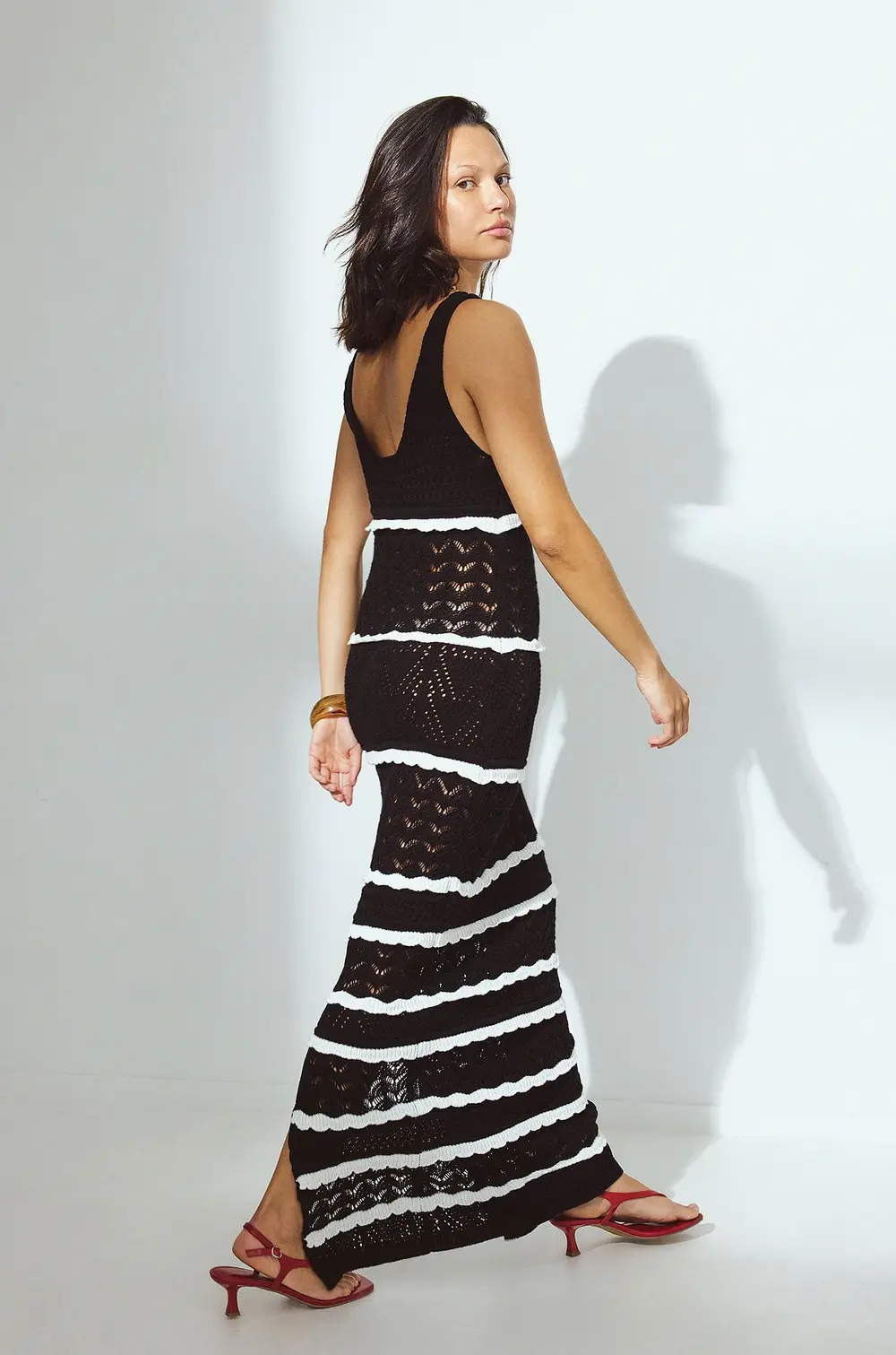 Knitted Crochet Maxi Dress White