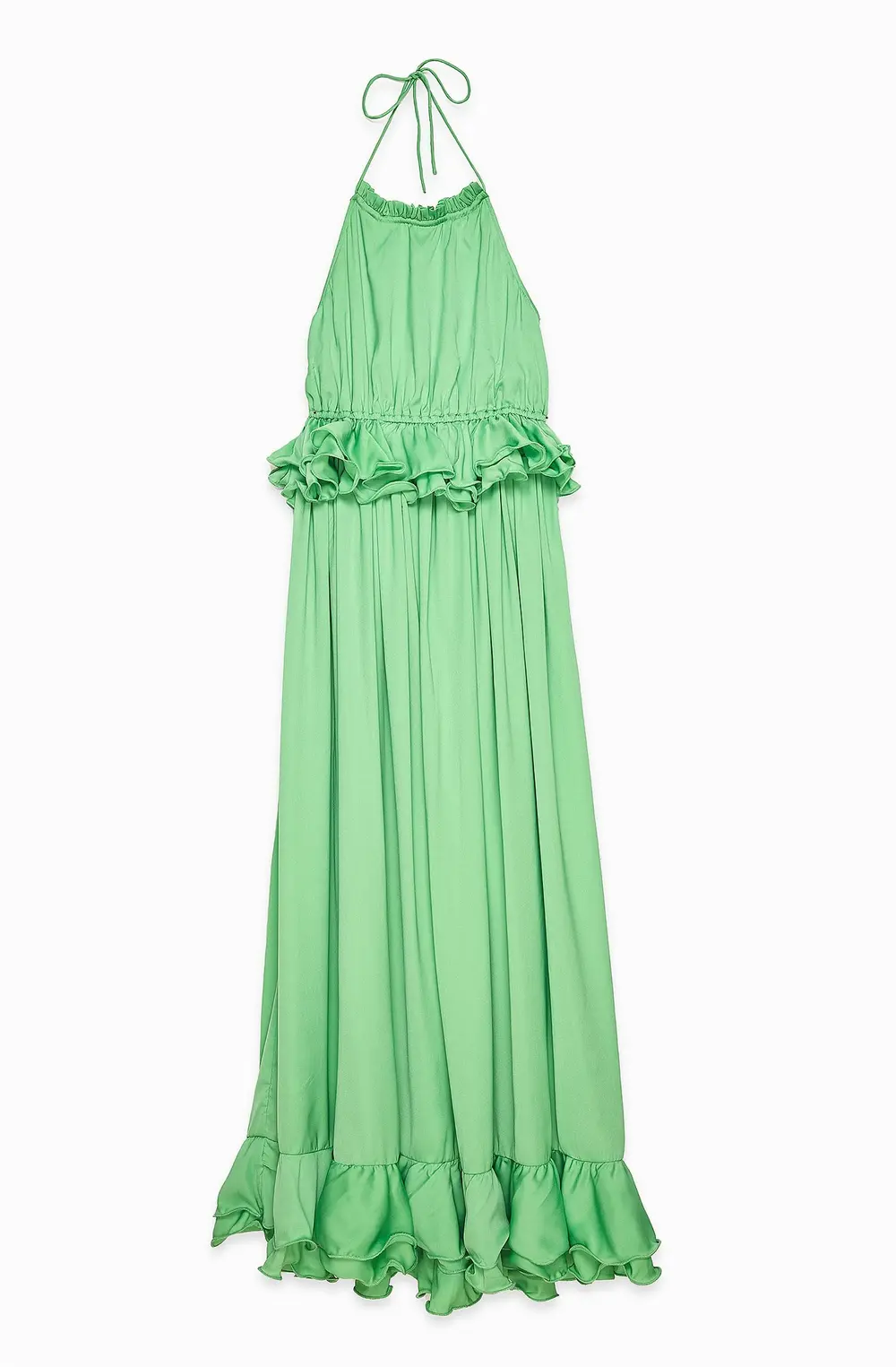 Flounce Waist Halterneck Maxi Dress Green