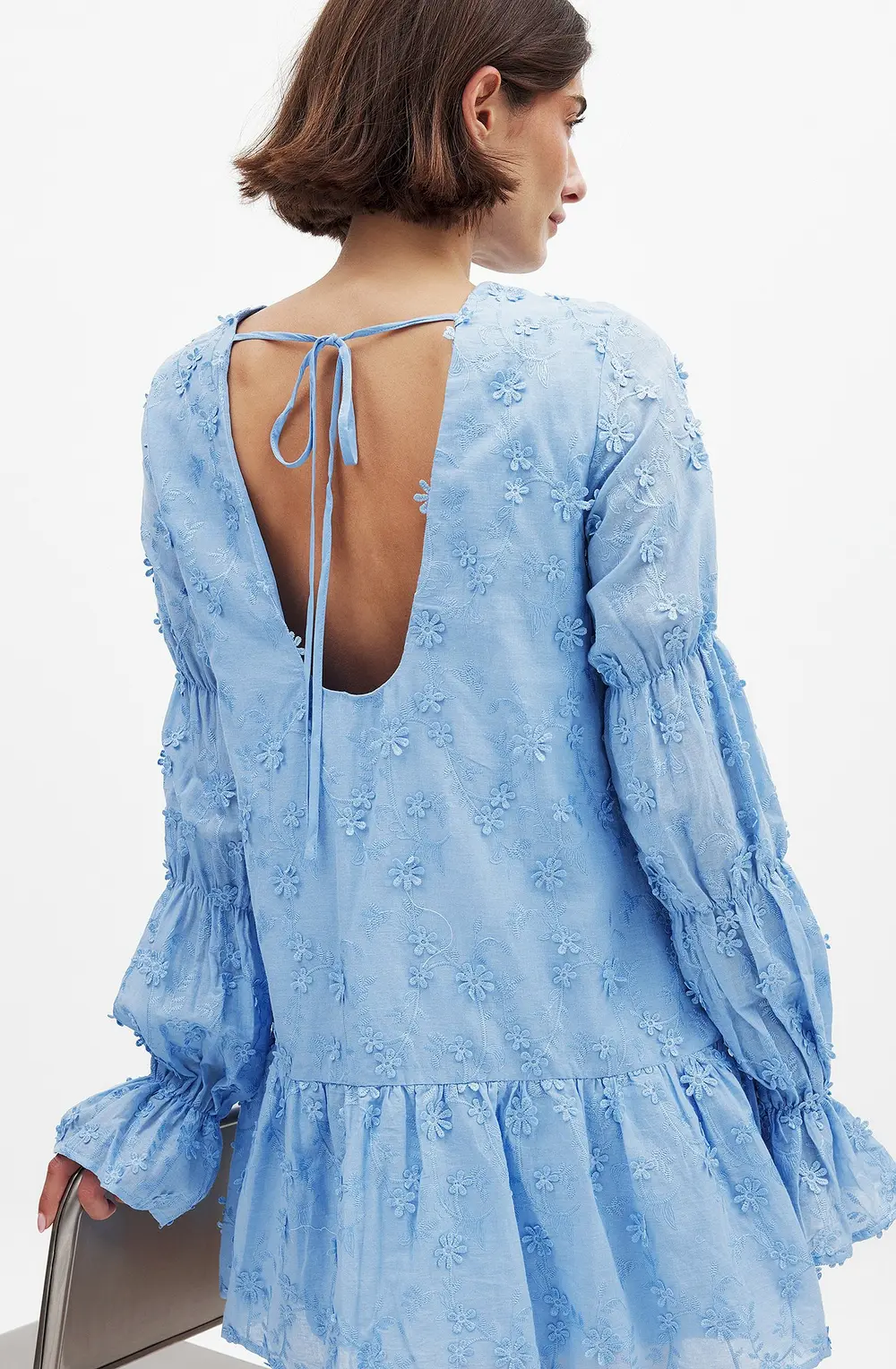 Sleeve Detail Deep Back Dress Blue