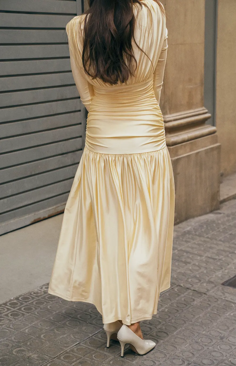 V-Neckline Draped Maxi Dress Yellow
