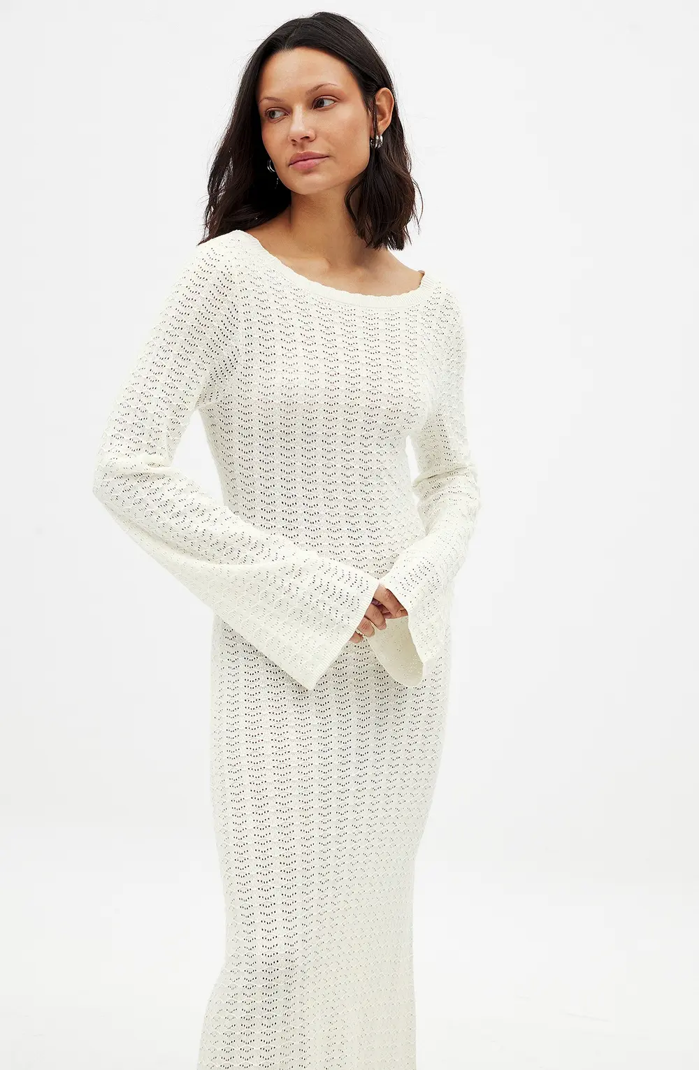 Deep Back Knitted Maxi Dress Offwhite