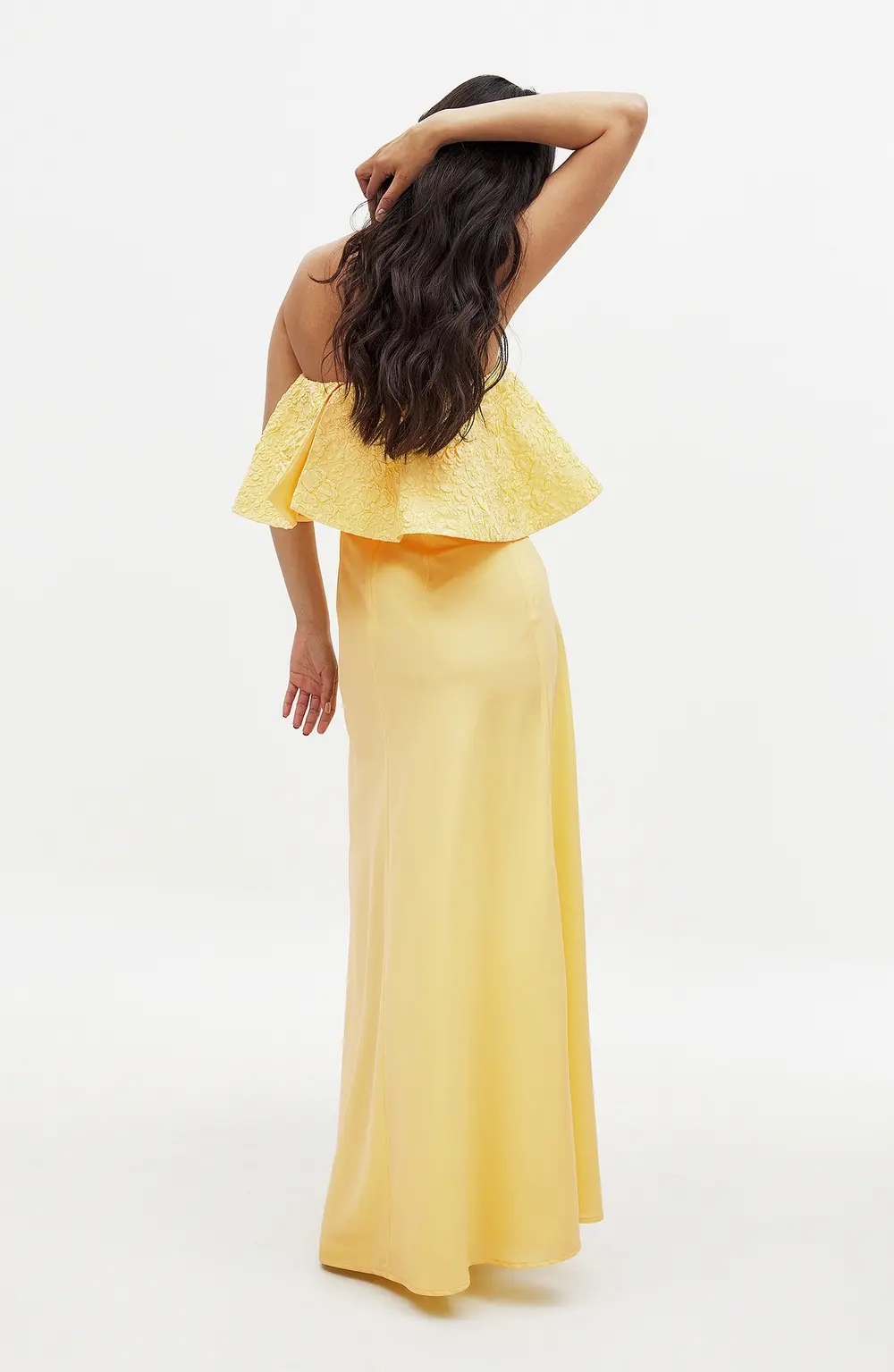 Jacquard Bandeau Volume Maxi Dress Yellow
