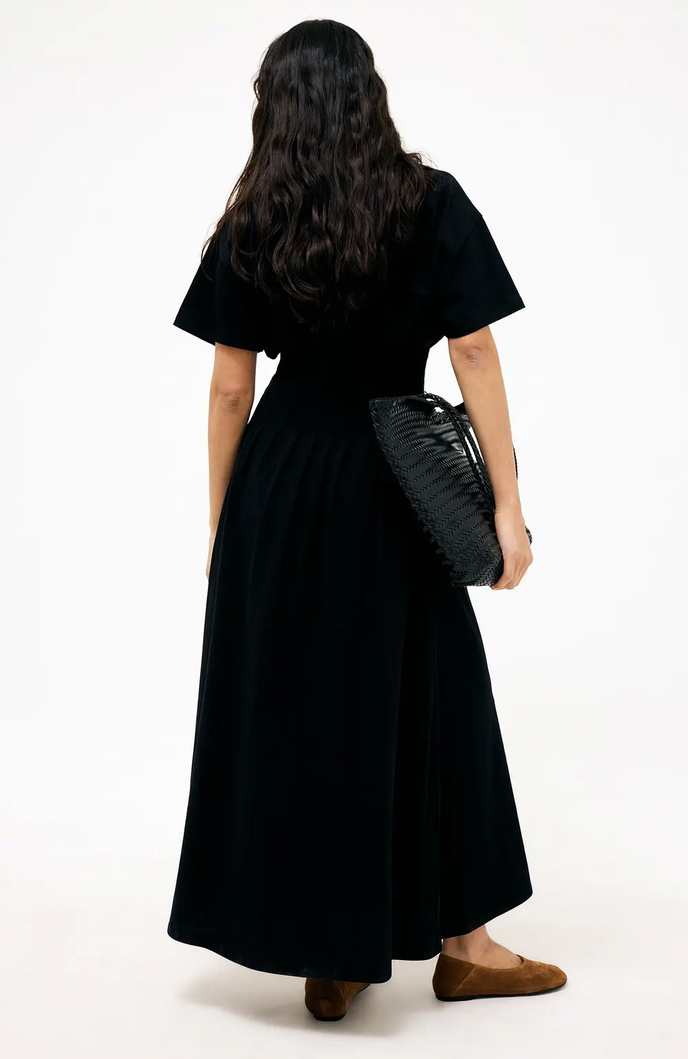 Marked Waist Short Sleeve Dress Black