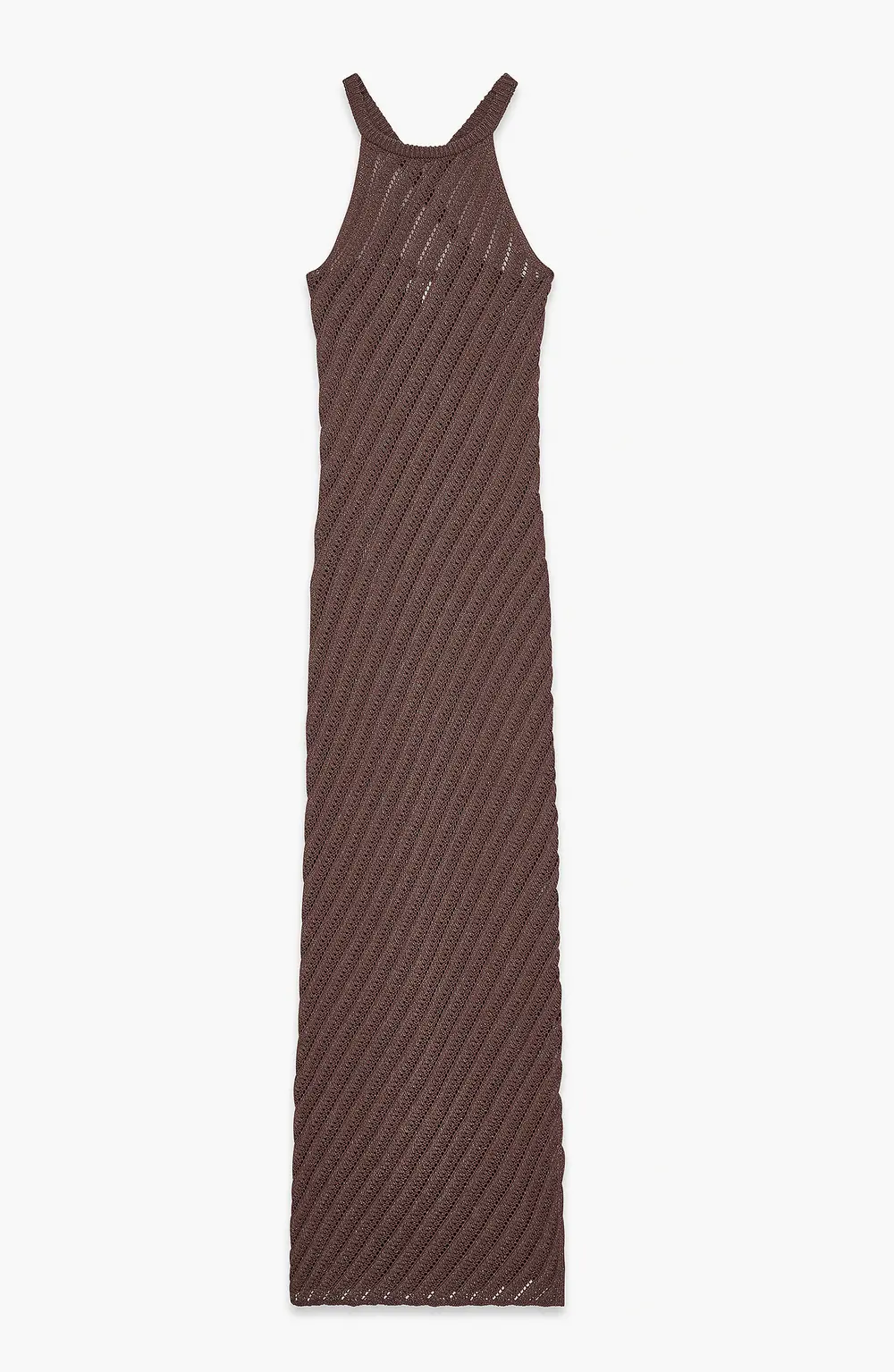 Knitted Crochet Lurex Maxi Dress Brown