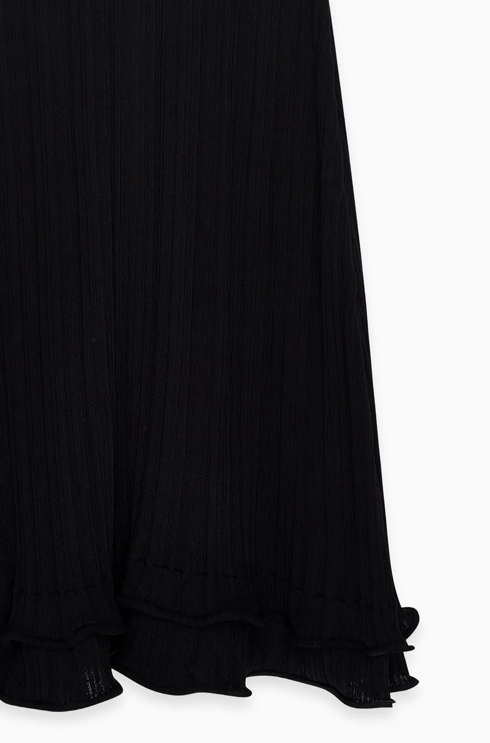 Knitted Scoop Neck Frill Maxi Dress Black
