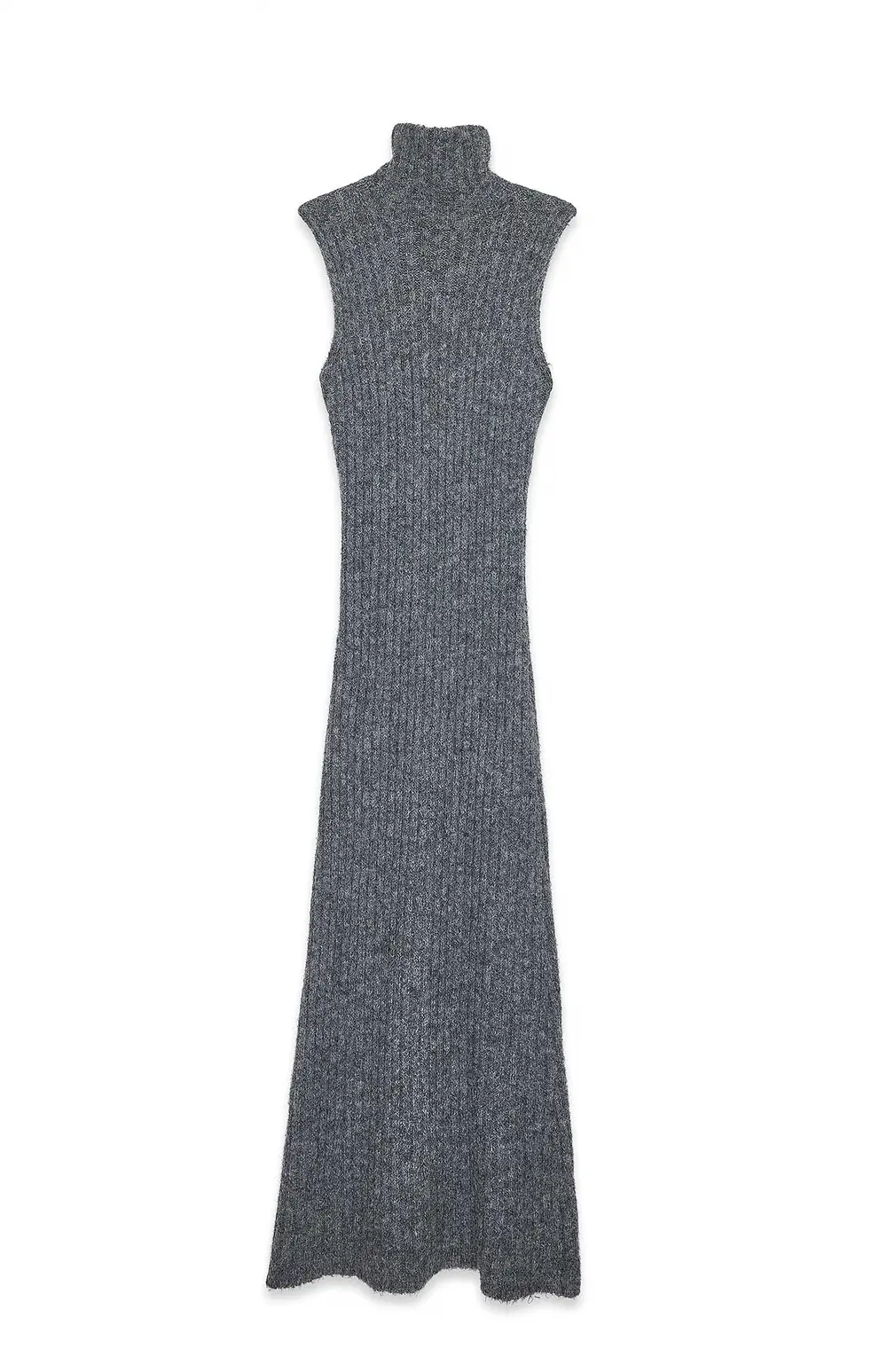Knitted Wool Blend Turtleneck Maxi Dress Grey