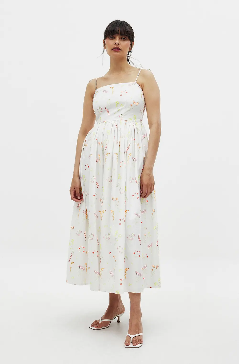 Cotton Tie Shoulder Midi Dress Flower