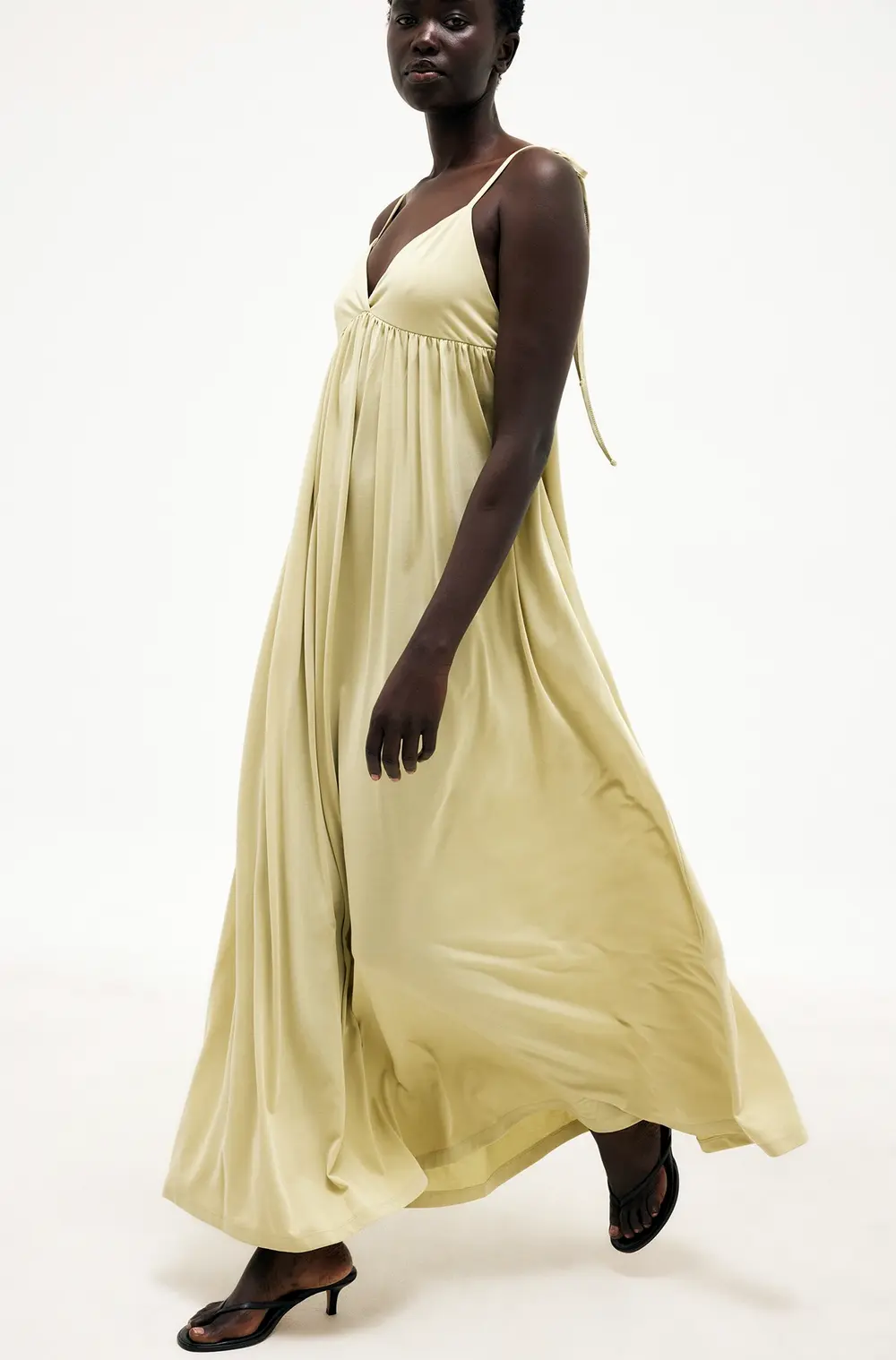 Flowy Tie Shoulder Maxi Dress Green