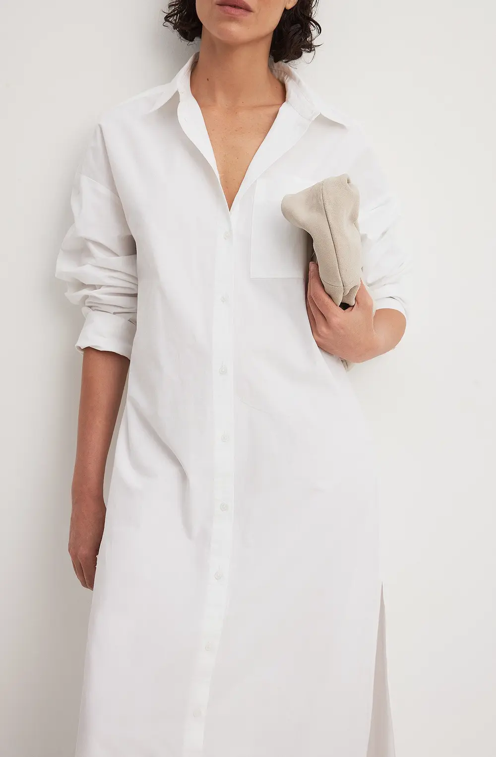 Cotton Maxi Shirt Dress White