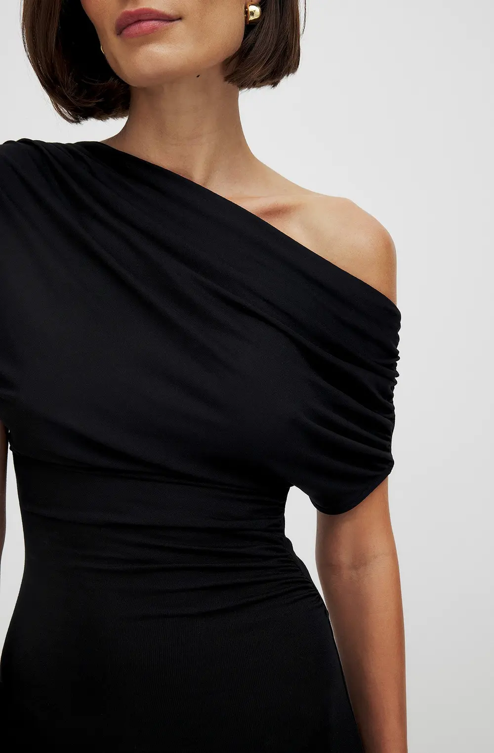 Soft Line Draped Maxi Dress Black