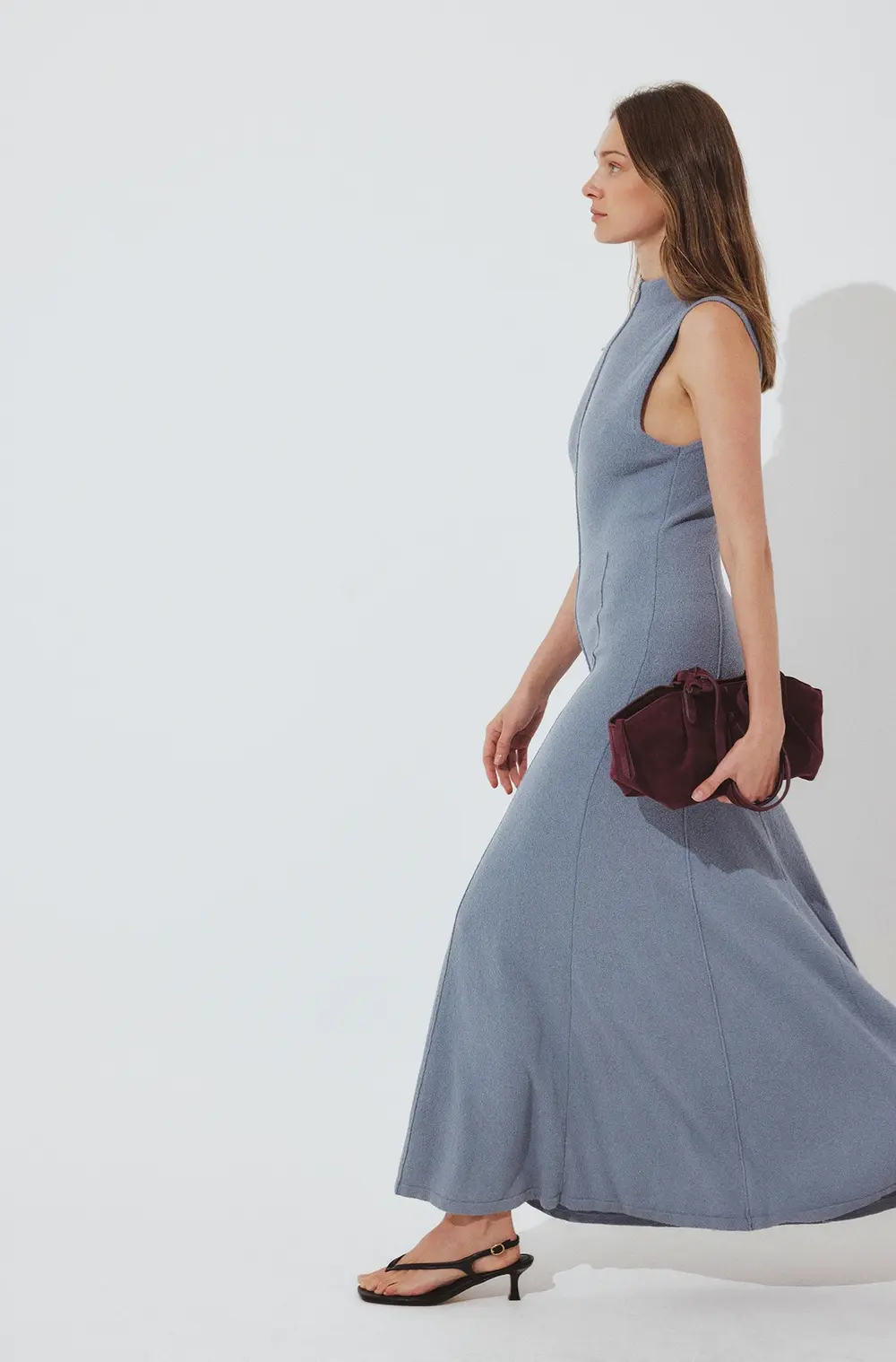 Knitted Sleeveless Seam Detail Maxi Dress Blue