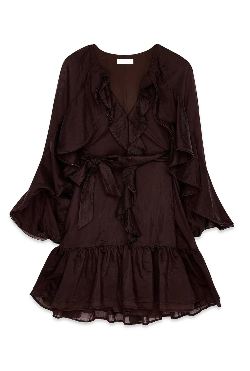 Long Sleeve Ruffle Mini Dress Brown