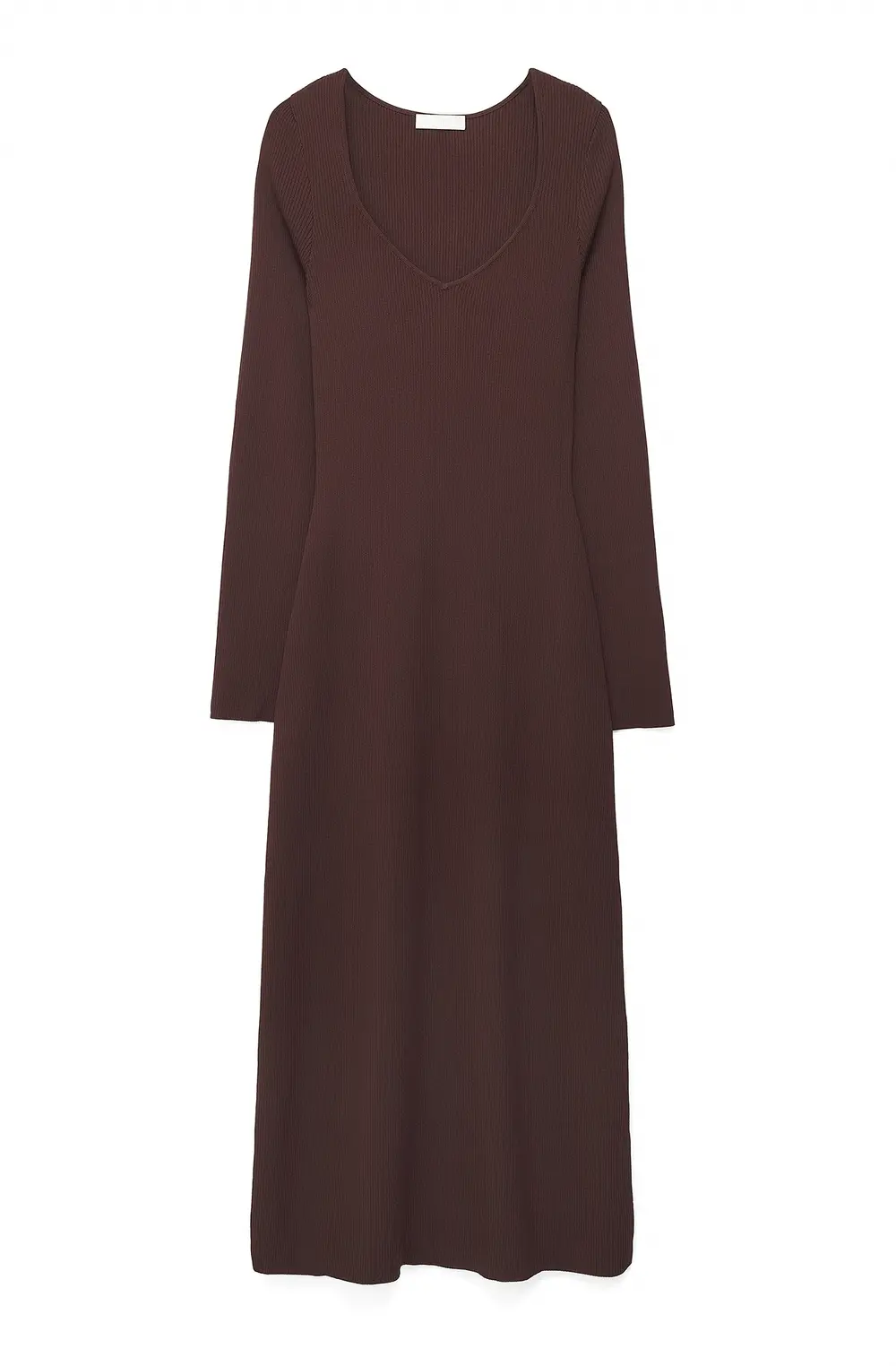 Fine Knitted Trumpet Sleeve Midi Dress Brown
