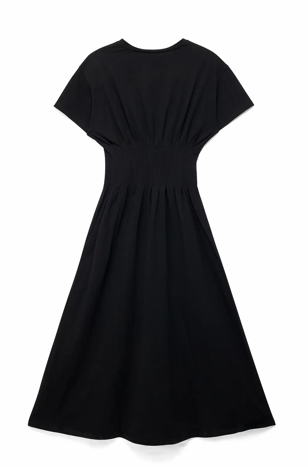 Marked Waist Short Sleeve Dress Black