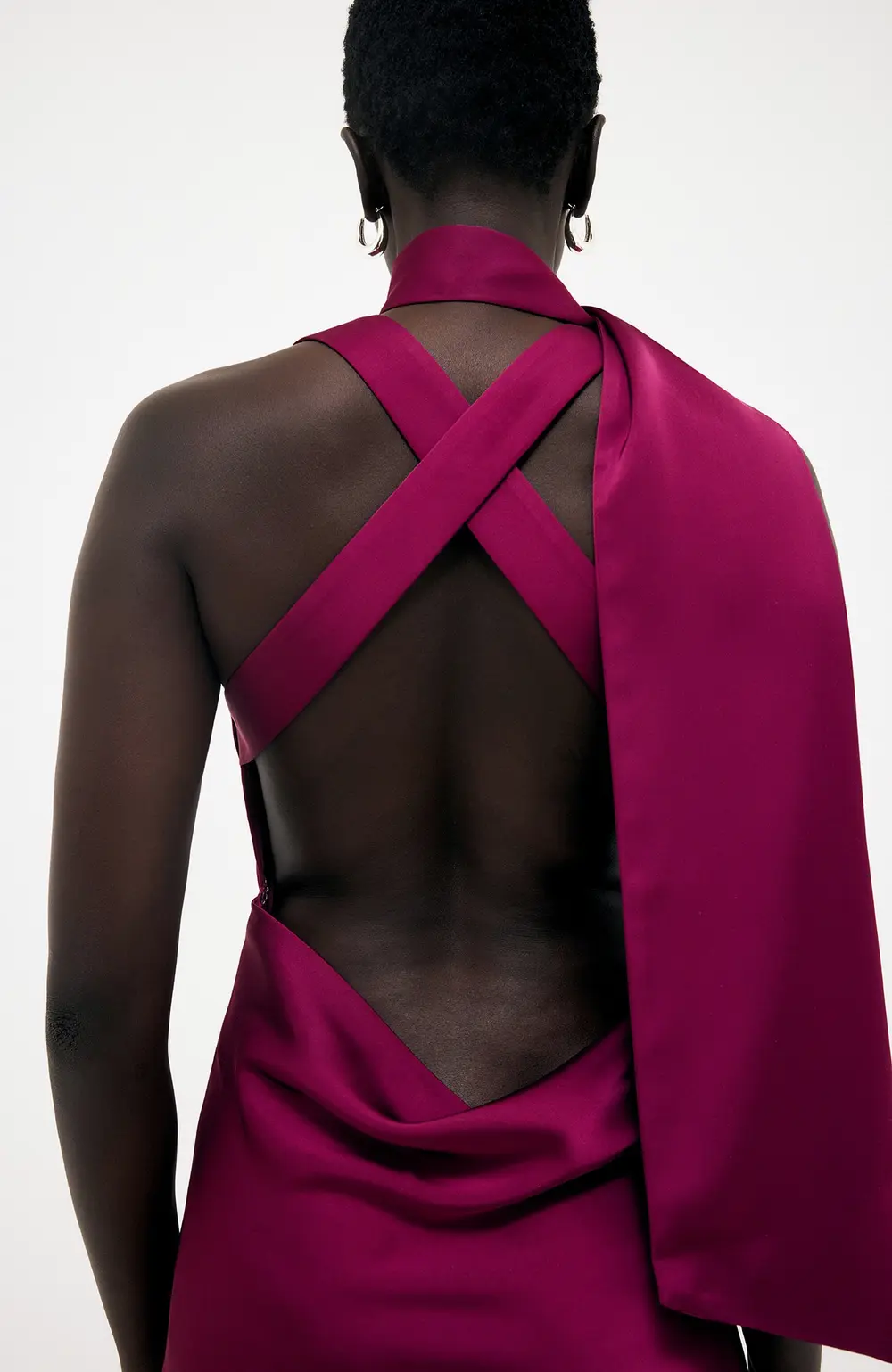 Satin Scoop Neck Scarf Maxi Dress Pink