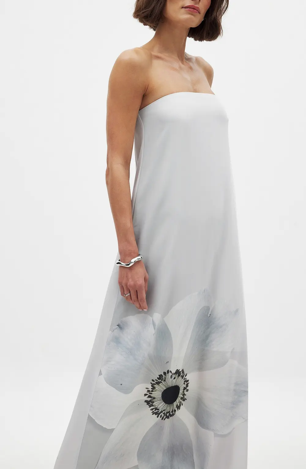 Printed Off Shoulder Maxi Dress Grey
