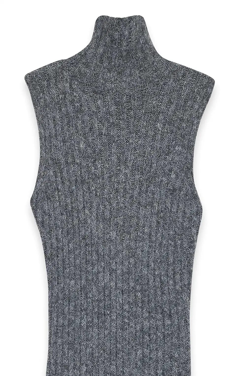 Knitted Wool Blend Turtleneck Maxi Dress Grey
