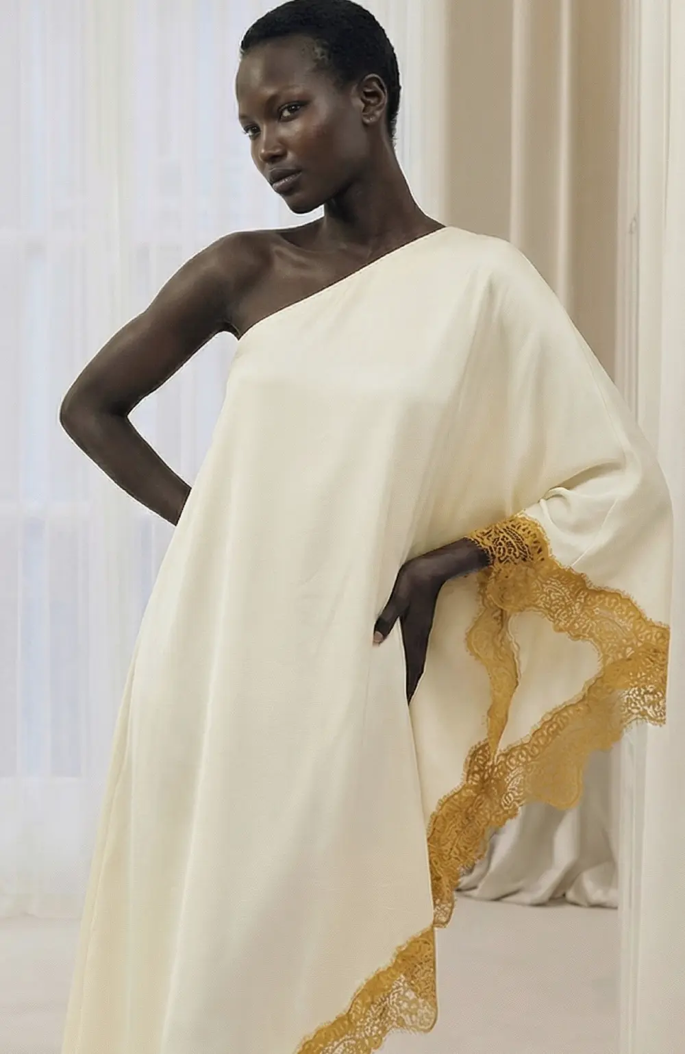 Asymmetric Lace Edge Dress Yellow