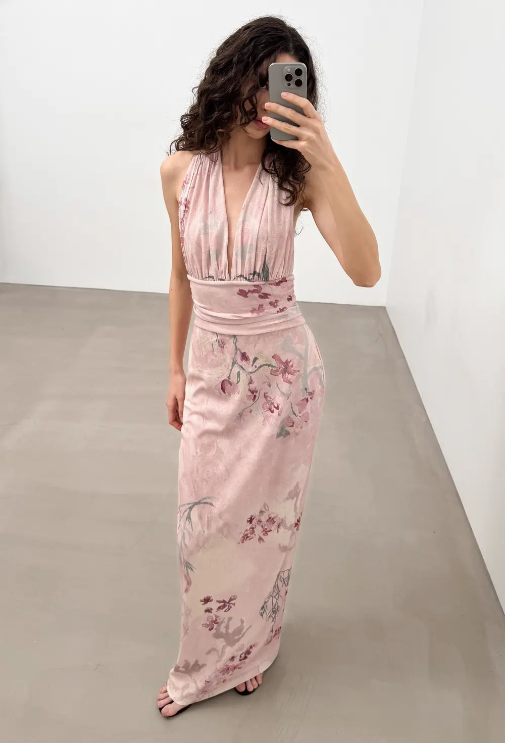 Halterneck Tie Maxi Dress Flower