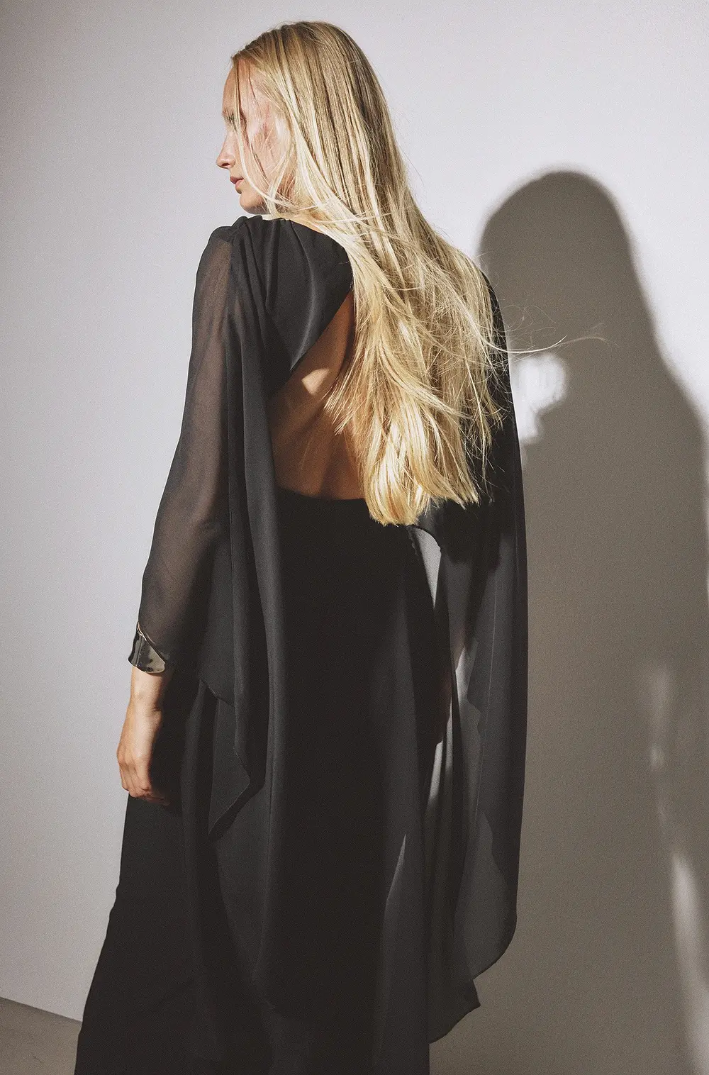 Chiffon Cape Dress Black