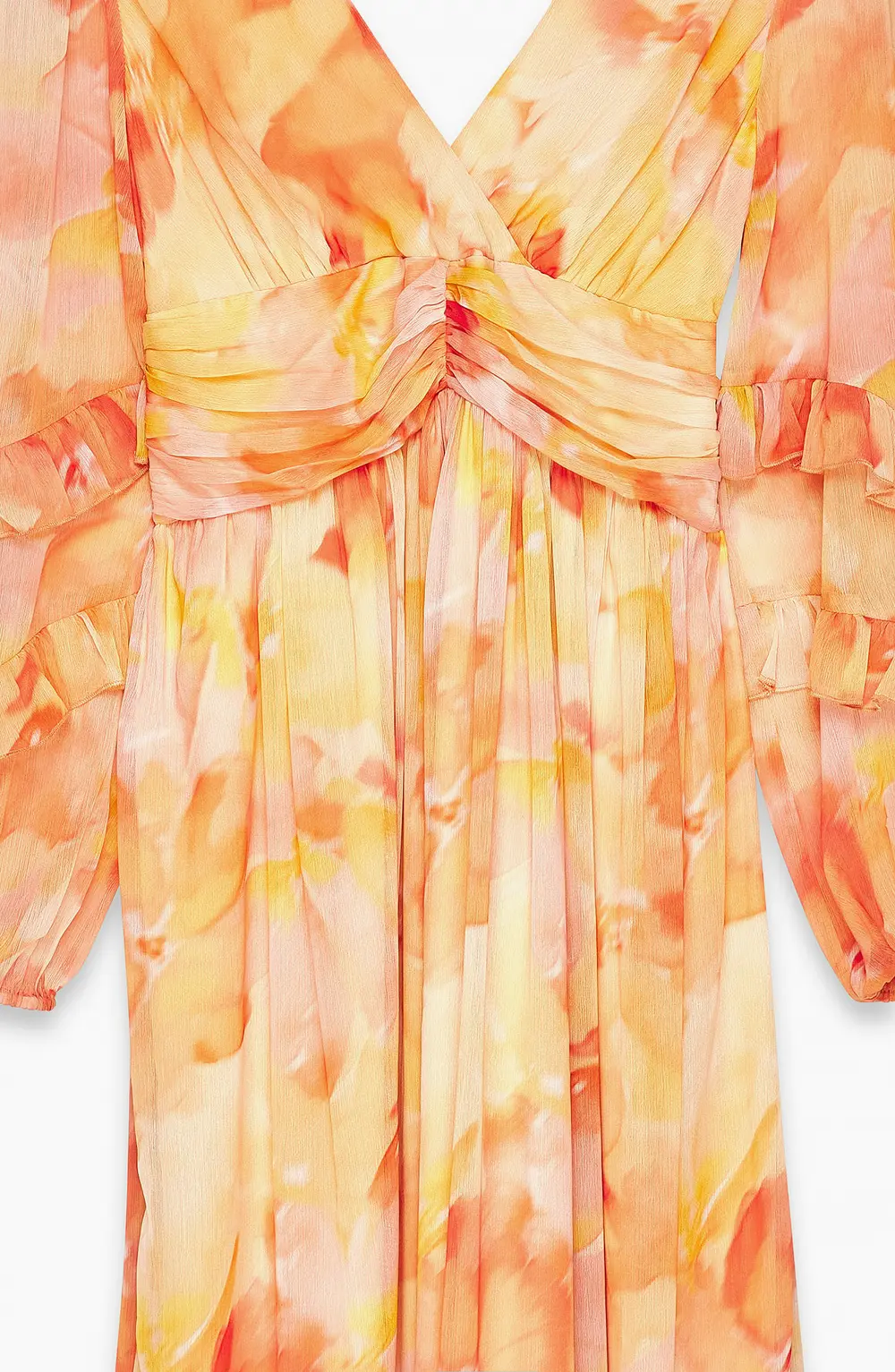 Structured Chiffon Wide Sleeve Maxi Dress Orange