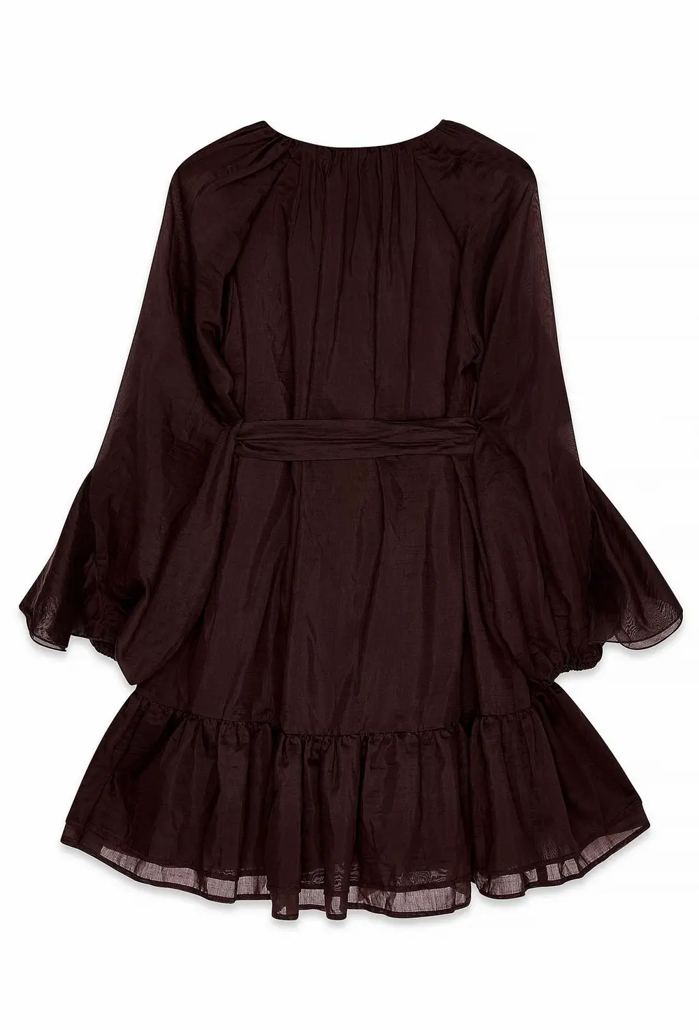 Long Sleeve Ruffle Mini Dress Brown