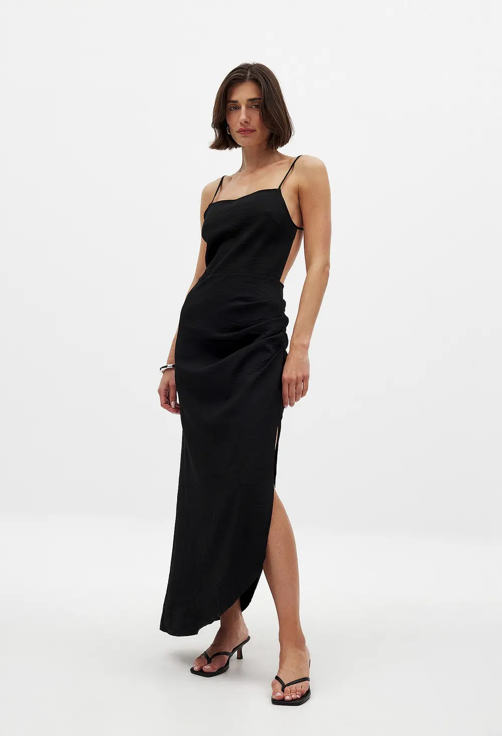 Tie Back Draped Midi Dress Black