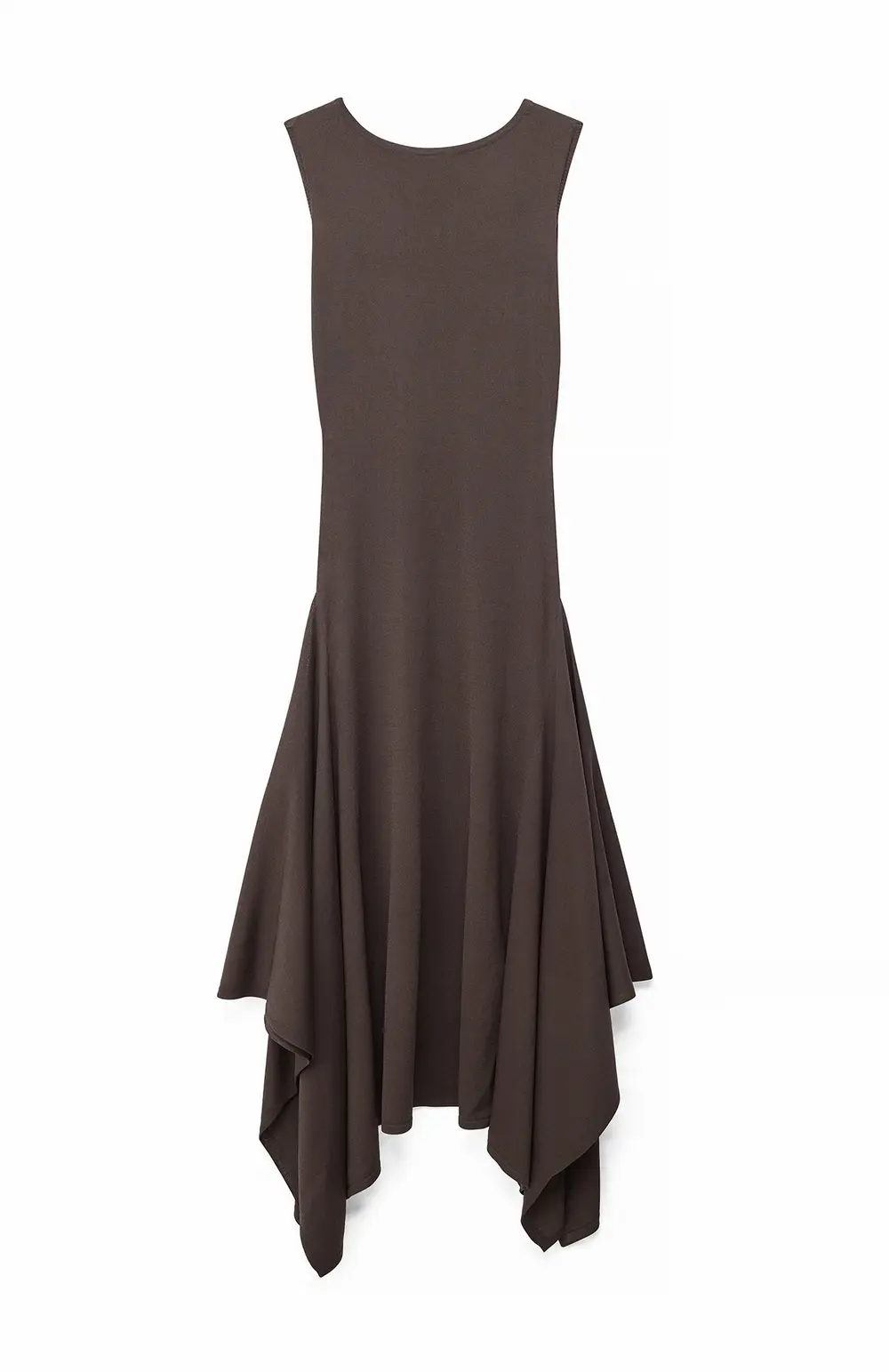 Knitted Asymmetric Hem Midi Dress Brown