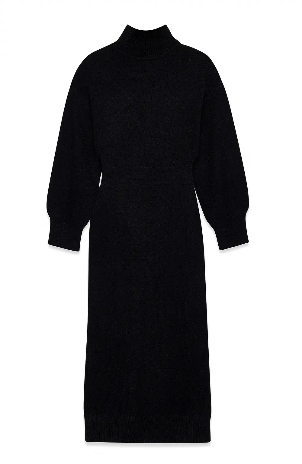 Knitted Wool Blend Sculptural Midi Dress Black