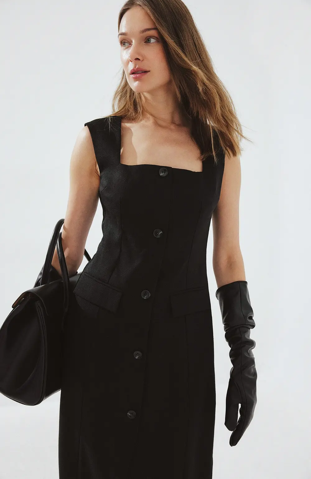Tailored Square Neck Midi Dress Black