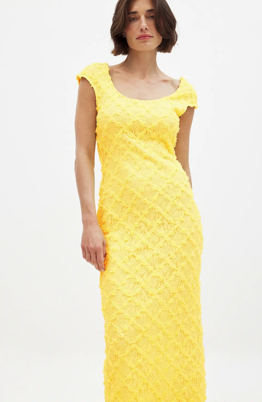 Open Back Lace Maxi Dress Yellow