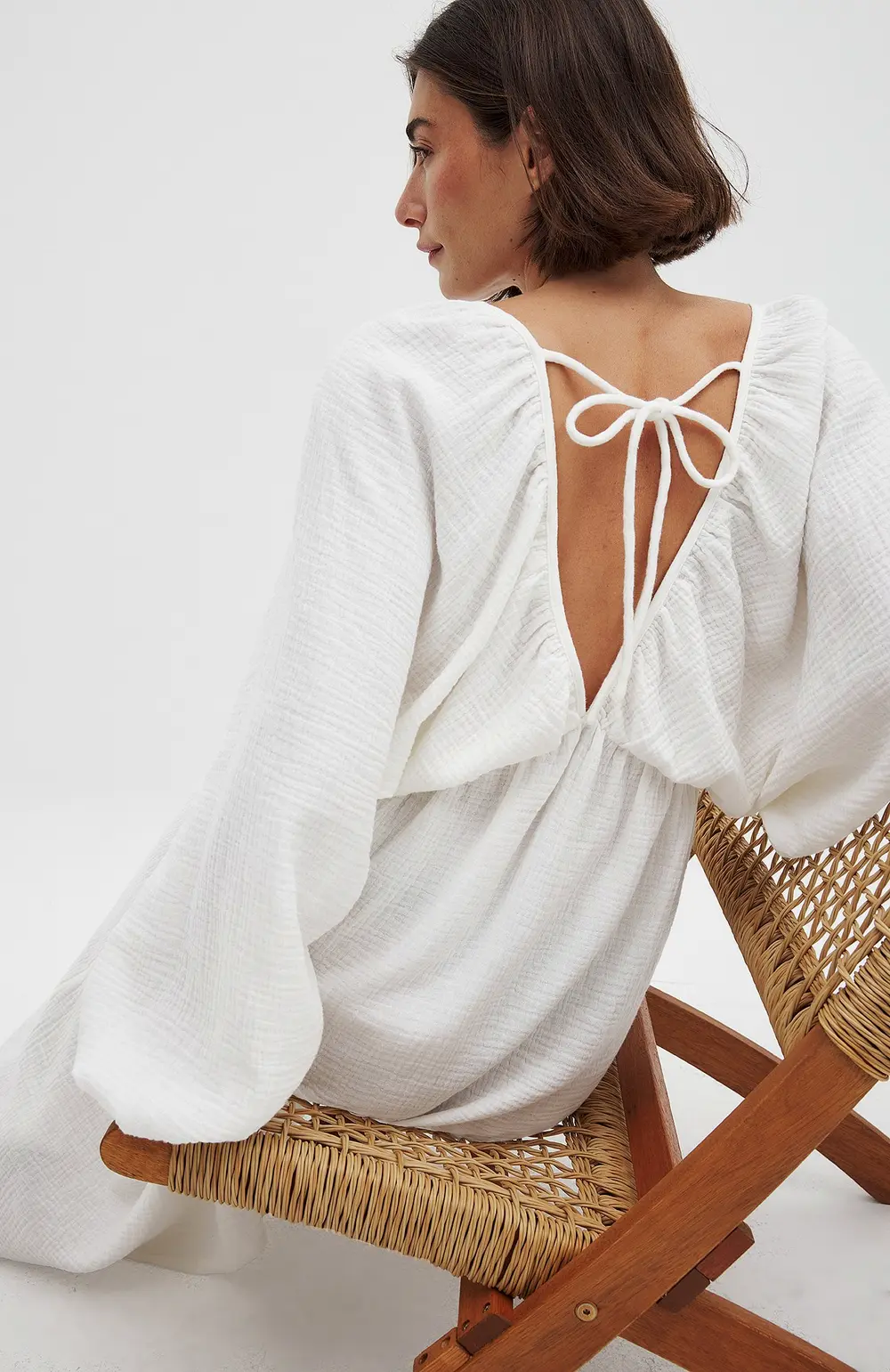 Soft Cotton V Neck Midi Dress Offwhite