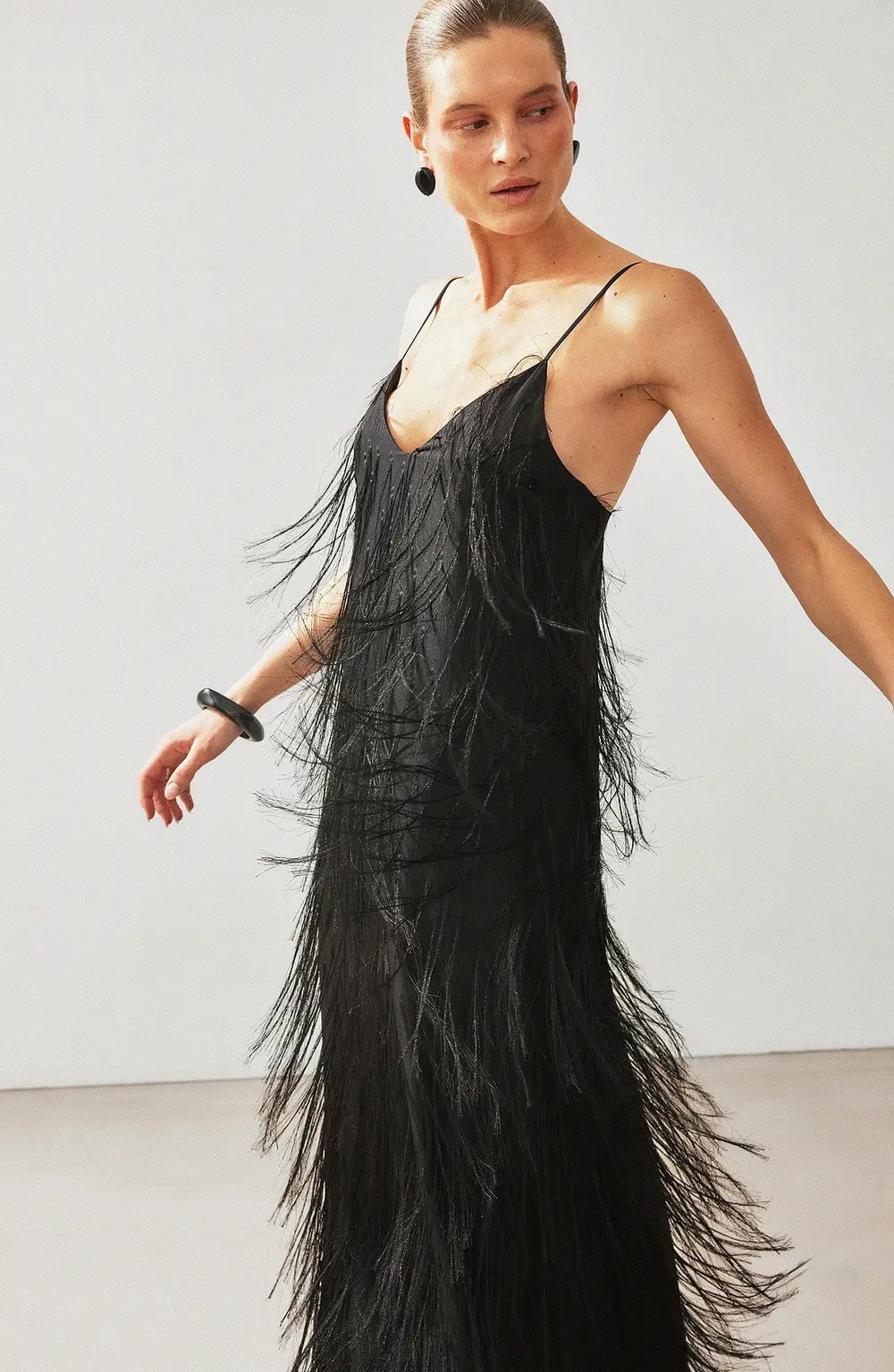 Fringe Maxi Dress Black