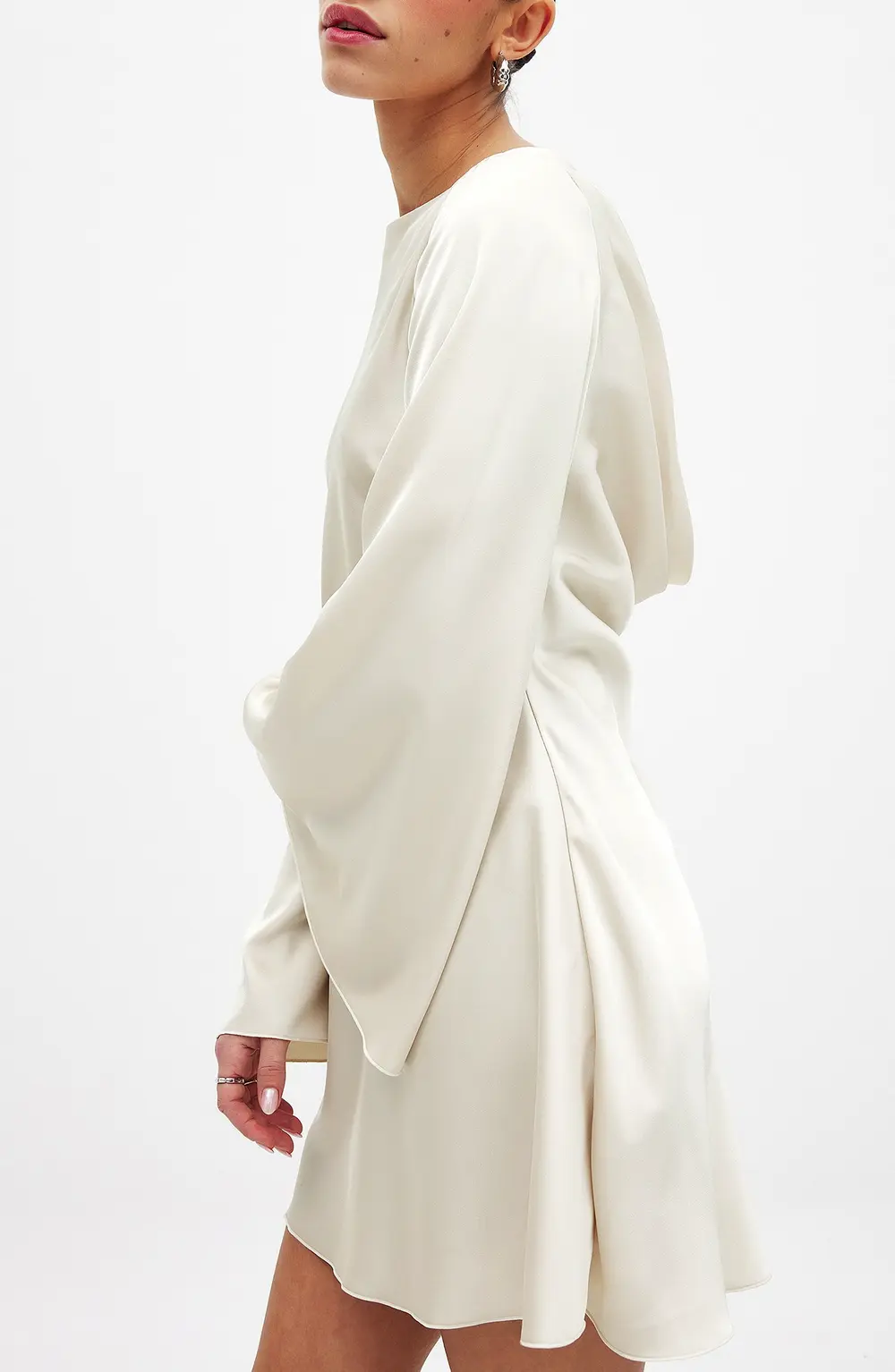 Waterfall Back Satin Mini Dress Beige