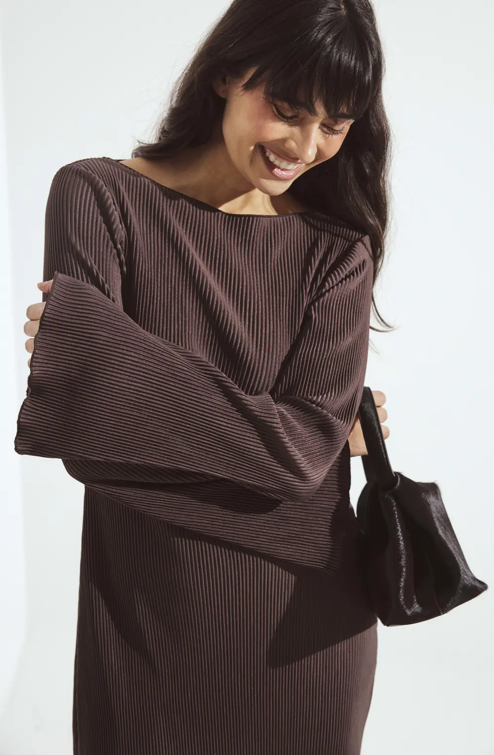 Pleated Mini Dress Brown