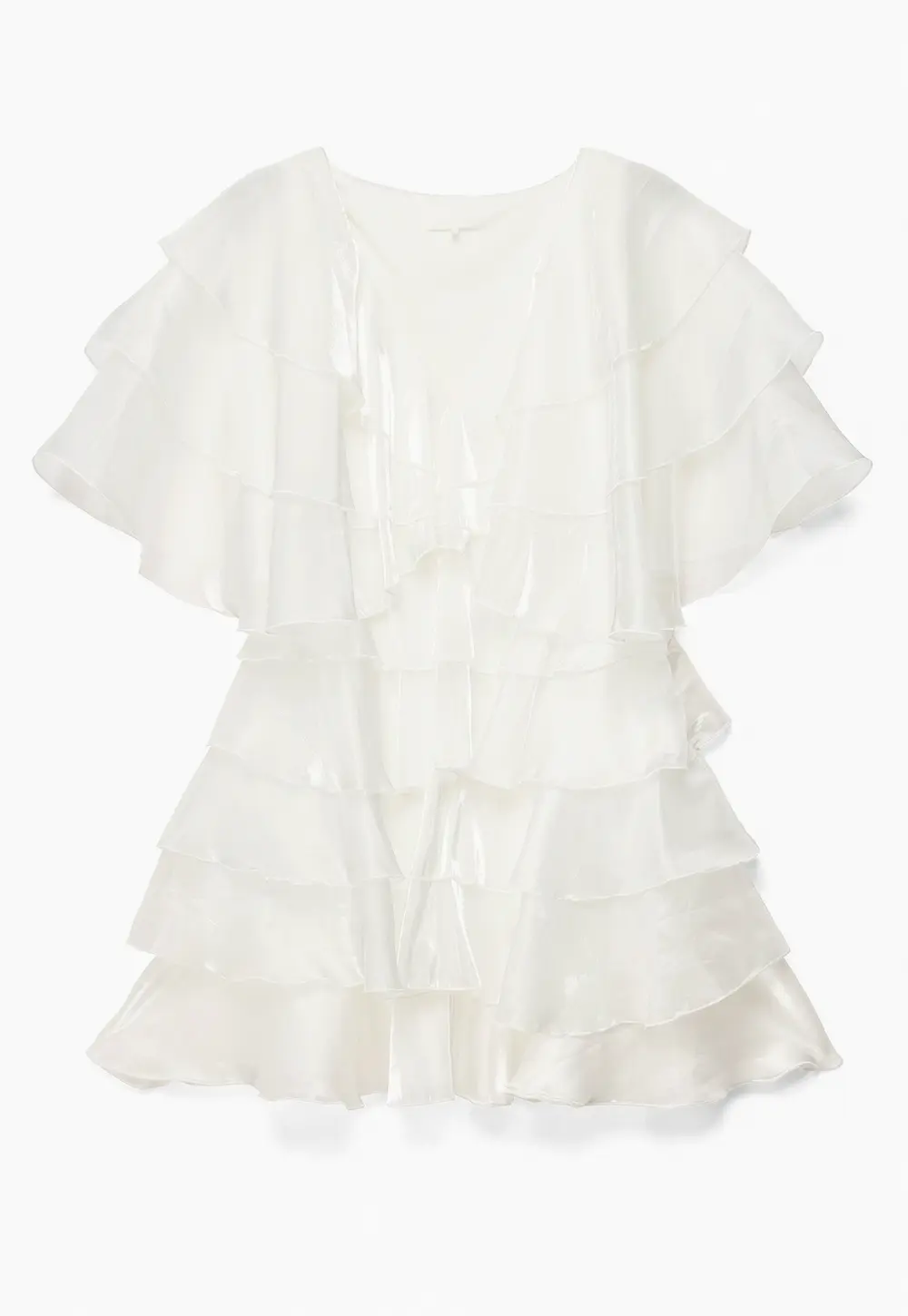 Flounce V-Neck Mini Dress White
