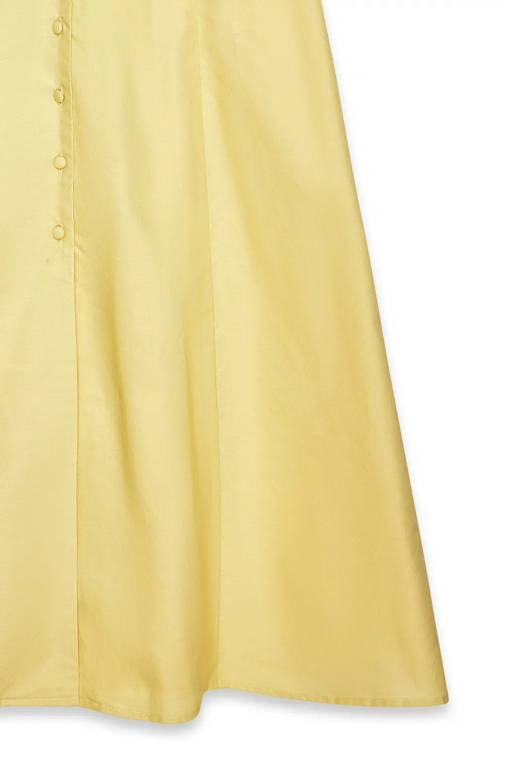 Cotton Buttoned Midi Dress Yellow