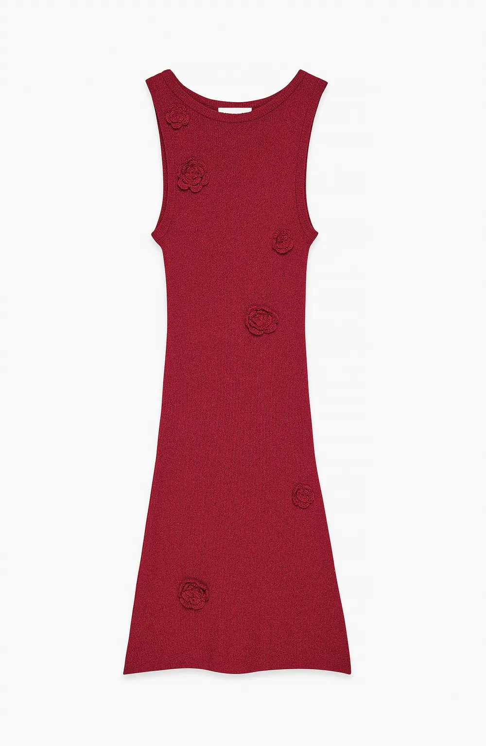 Knitted Flower Detail Mini Dress Red