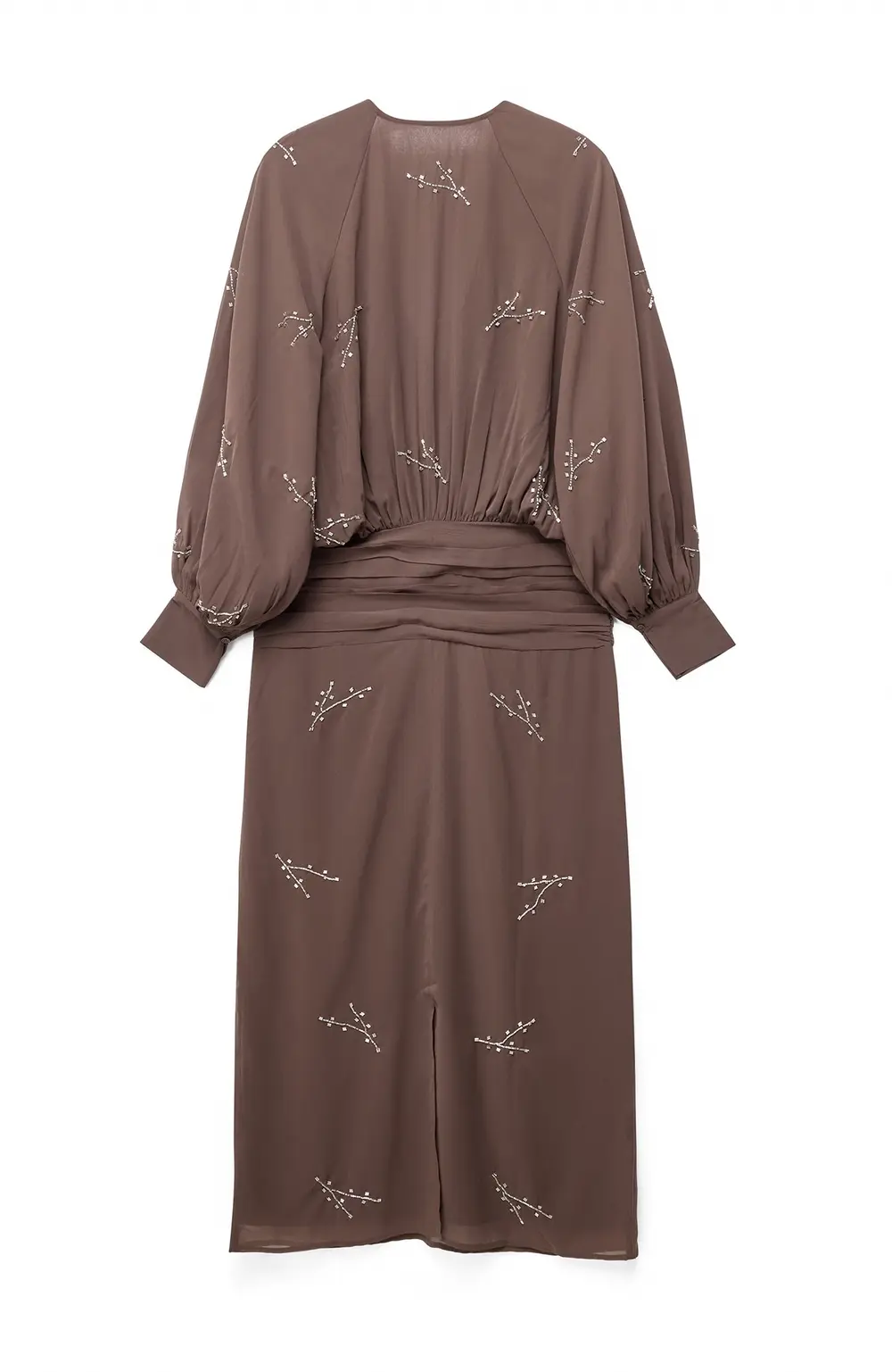 Rhinestone Long Sleeve Midi Dress Brown