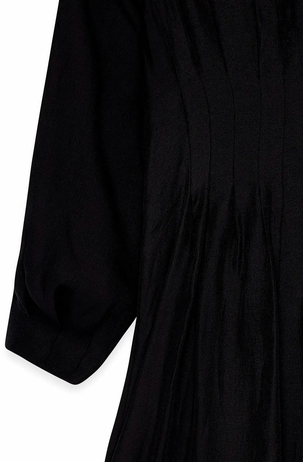 Pleated Waist V Neck Midi Dress Black