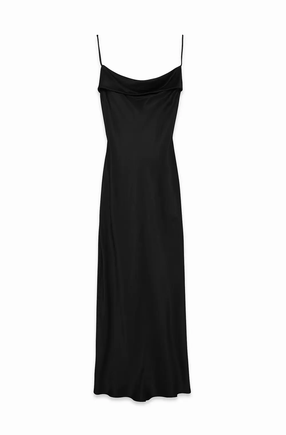 Satin Fold Detail Midi Slip Dress Black
