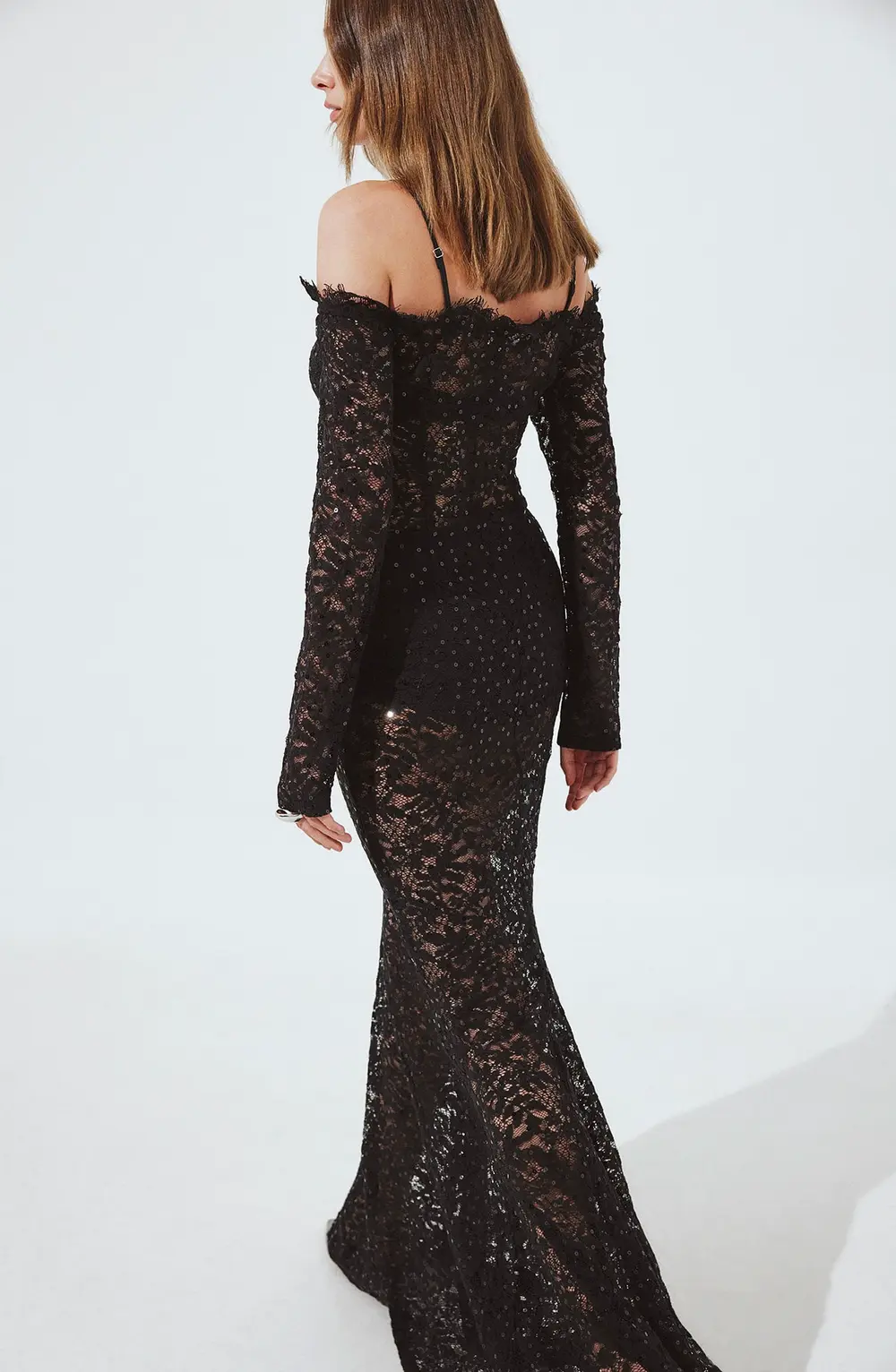 Lace Sequin Maxi dress Black