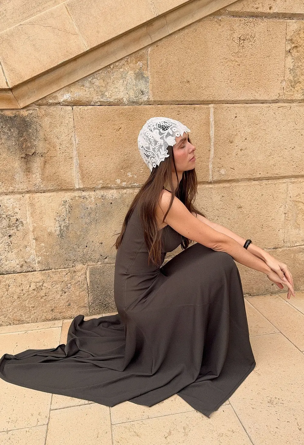 Knitted Asymmetric Hem Midi Dress Brown