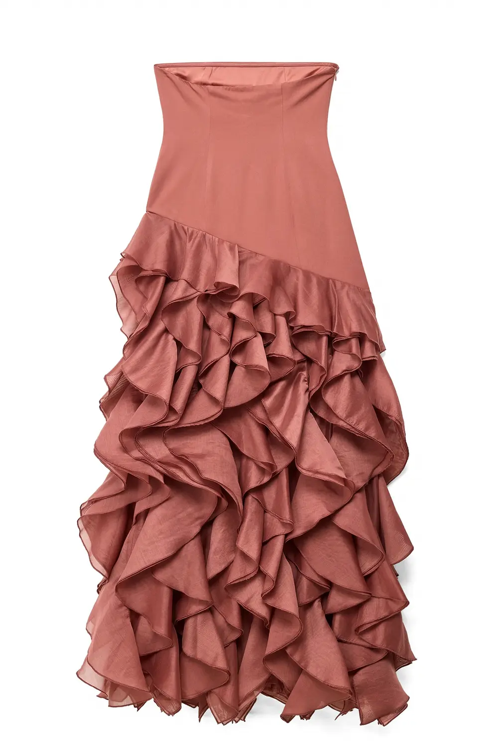 Fitted Ruffle Hem Maxi Dress Pink