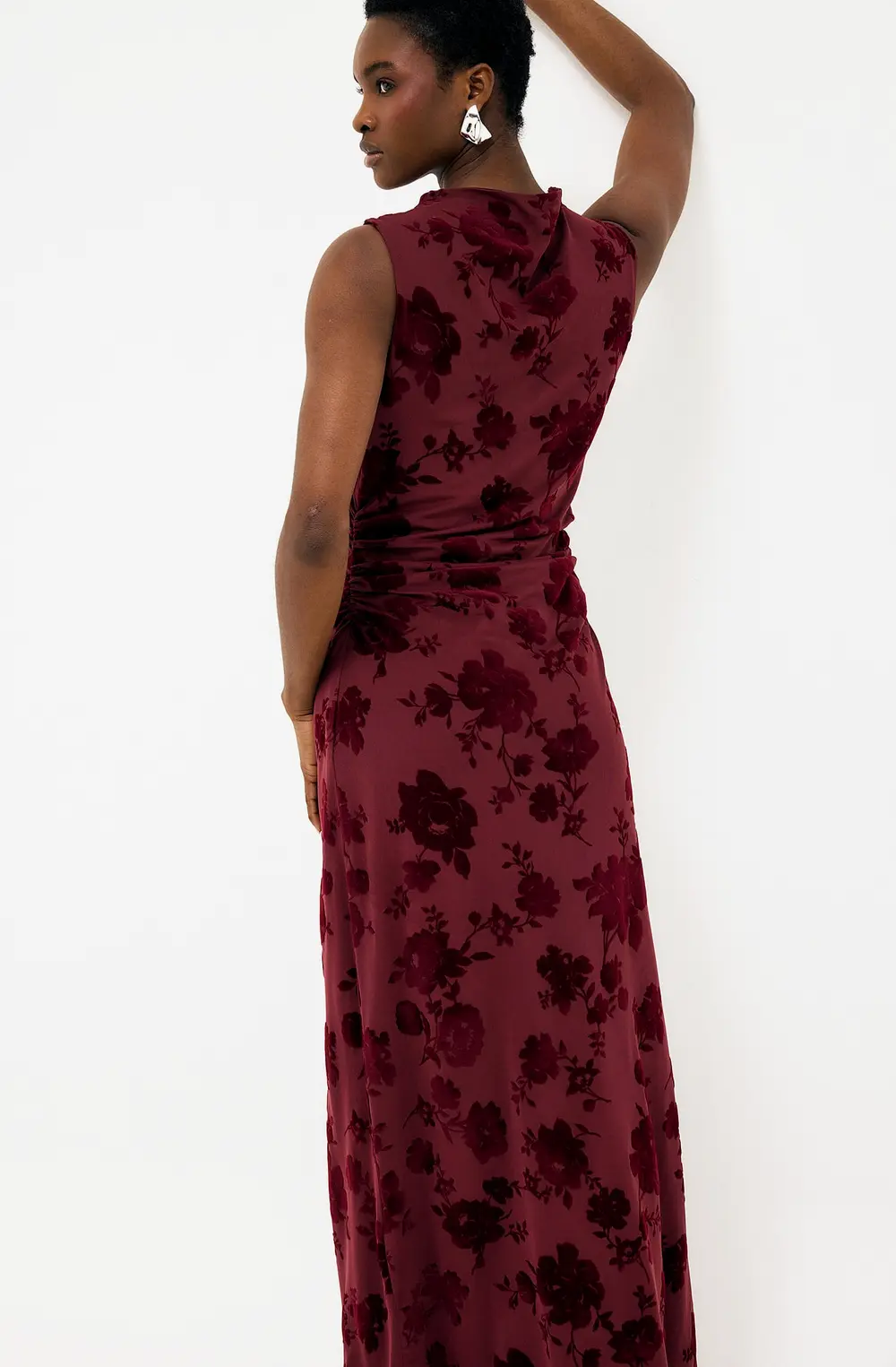 Burn Out Funnel Neck Maxi Dress Burgundy